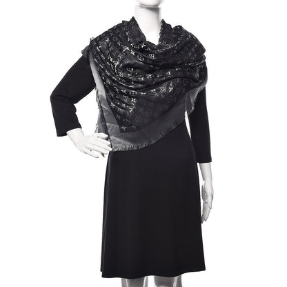 Louis Vuitton Silk Lurex Wool Monogram Shine Shawl Black 2 of 3