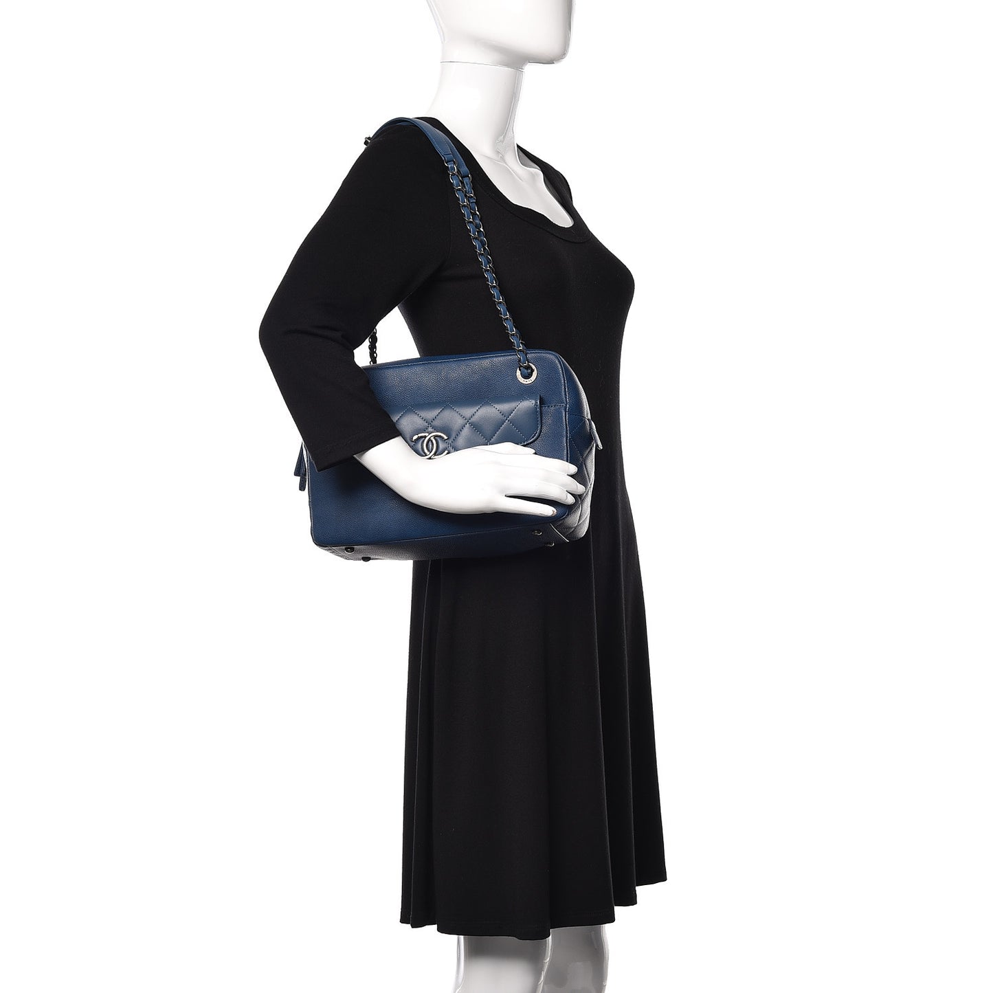 Caviar Lambskin Quilted Coco Break Camera Case Navy Blue