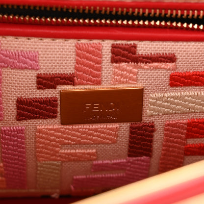 Fendi Vitello Seta Canvas FF Embroidered Mini Peekaboo Iconic Satchel Rosso Cardinale Multicolor 6 of 9
