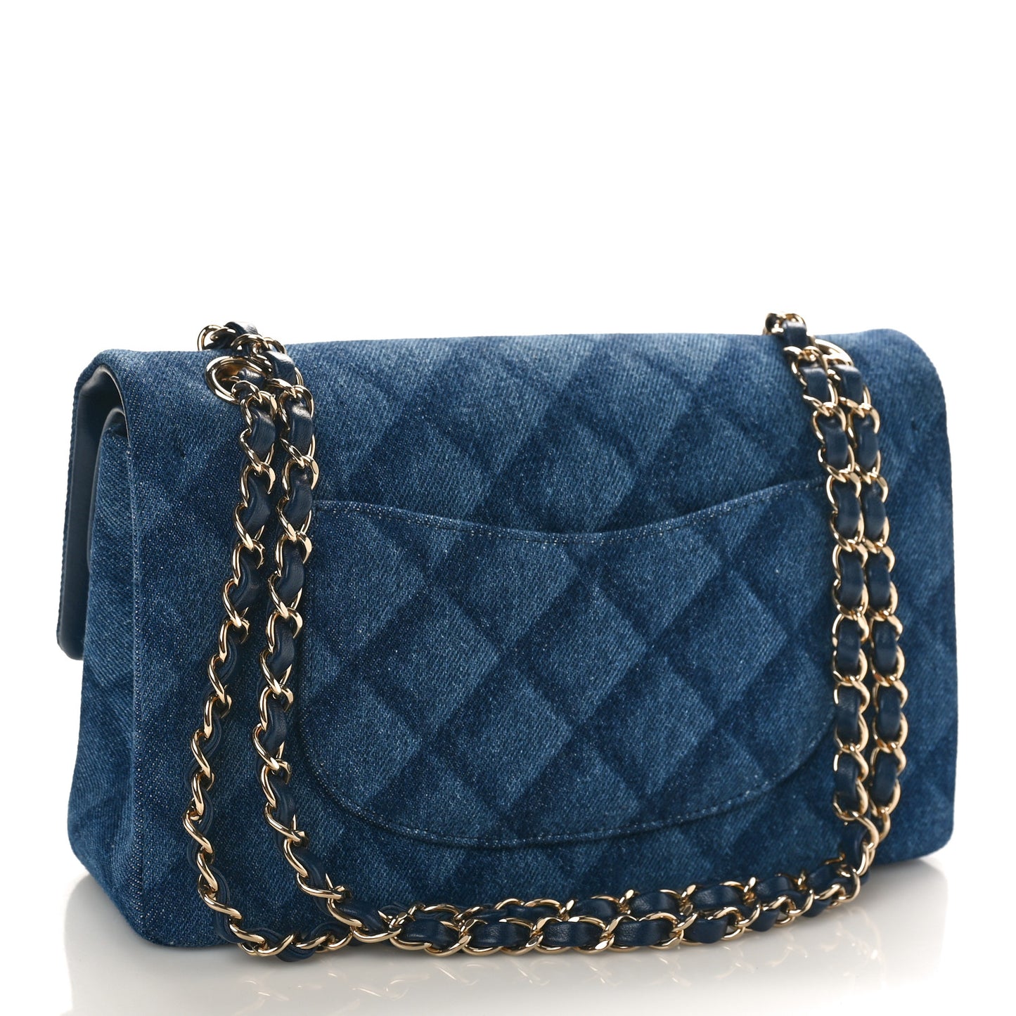Printed Denim Quilted Medium Double Flap Dark Blue