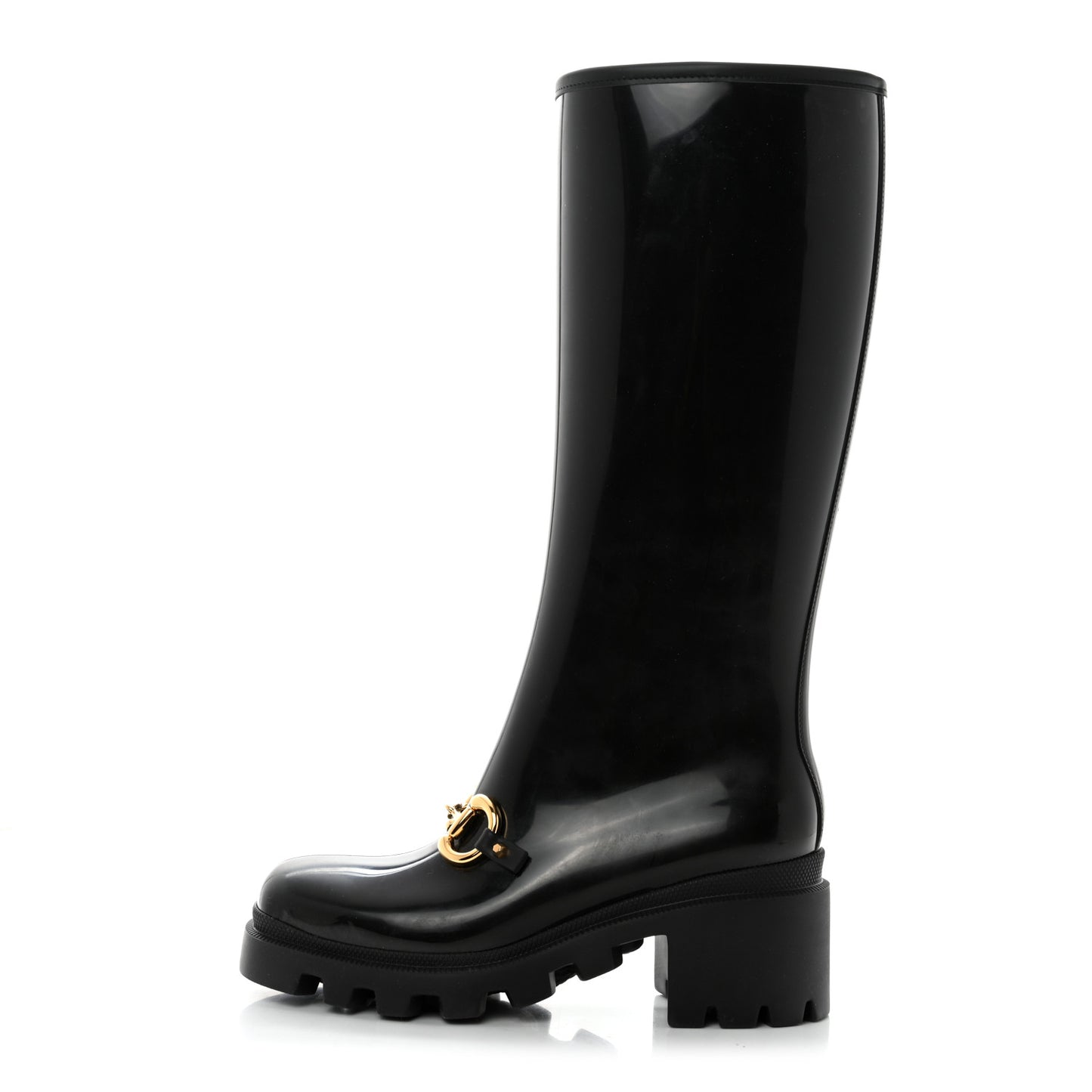 Rubber Horsebit Knee High Boots 38 Black