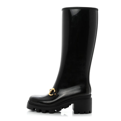 Gucci Rubber Horsebit Knee High Boots 38 Black 1 of 7