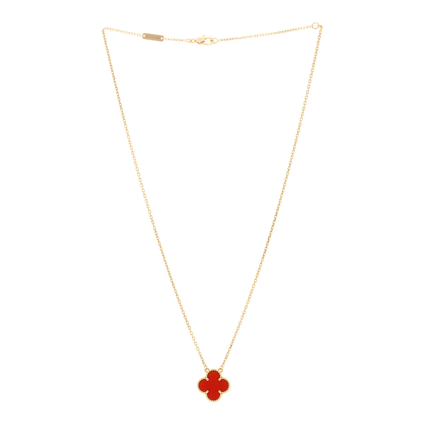 Van Cleef & Arpels 18K Yellow Gold Carnelian Vintage Alhambra Pendant Necklace 3 of 4