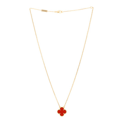 Van Cleef & Arpels 18K Yellow Gold Carnelian Vintage Alhambra Pendant Necklace 3 of 4