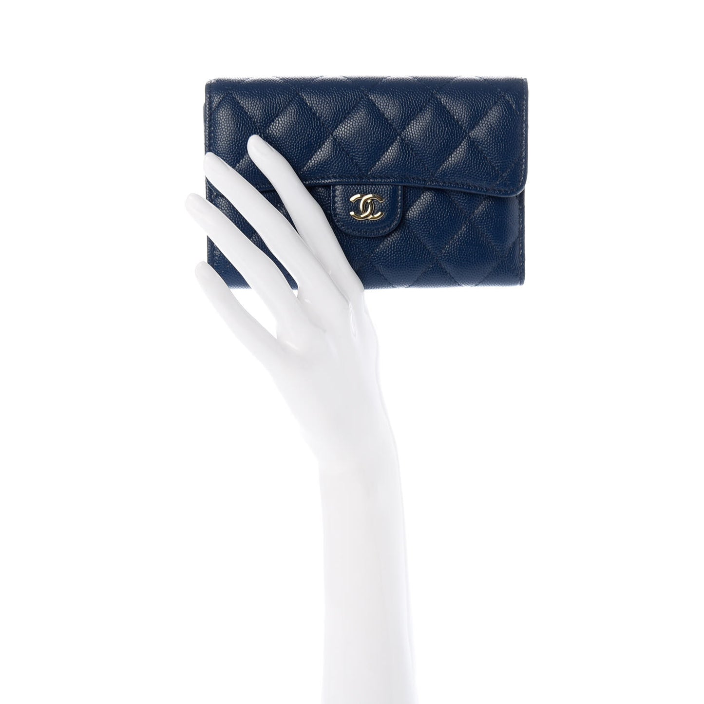 Caviar Quilted Medium Flap Wallet Dark Blue