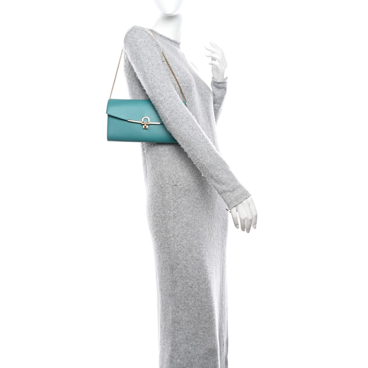 Salvatore Ferragamo Hammered Calfskin Gancio Shoulder Bag Jade Vine 2 of 9