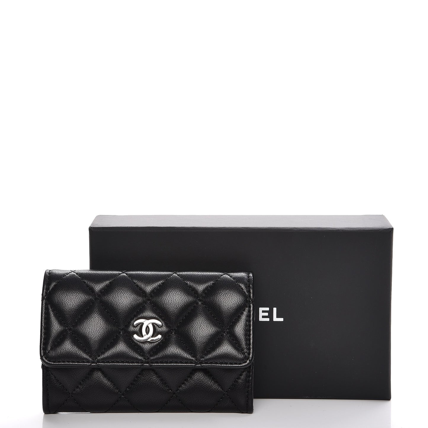 Lambskin Quilted Flap Card Holder Black