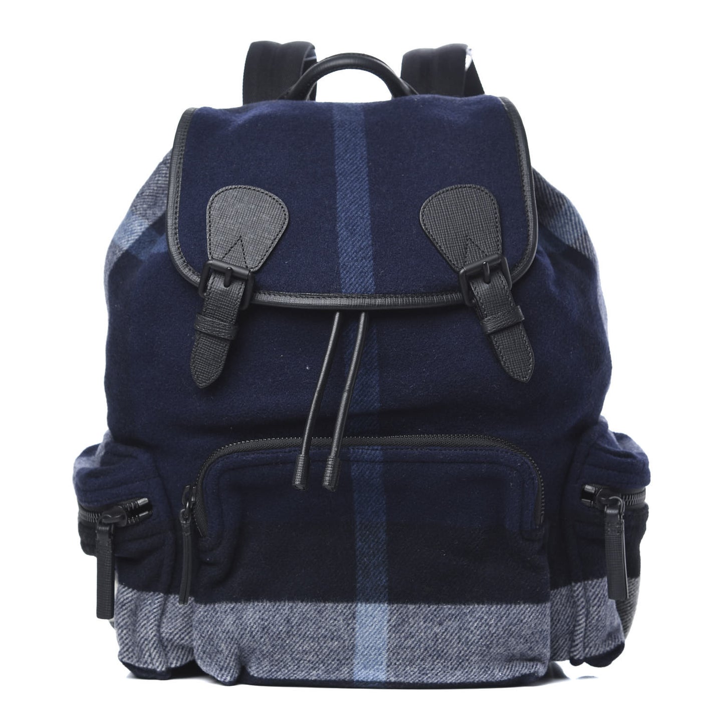 Wool Check Duffle Rucksack Backpack Indigo Blue