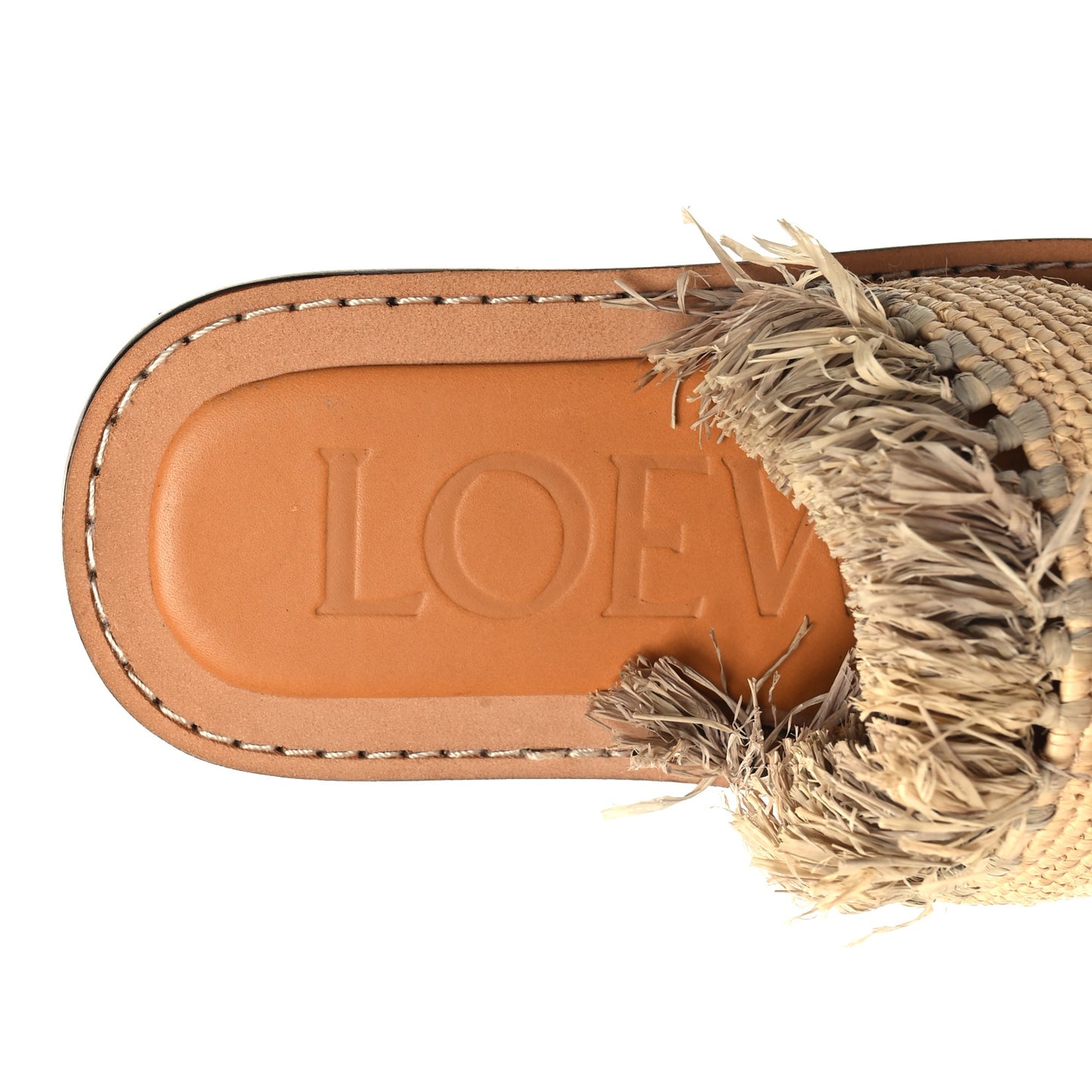 Raffia Fringe Mule Sandals 35 Beige