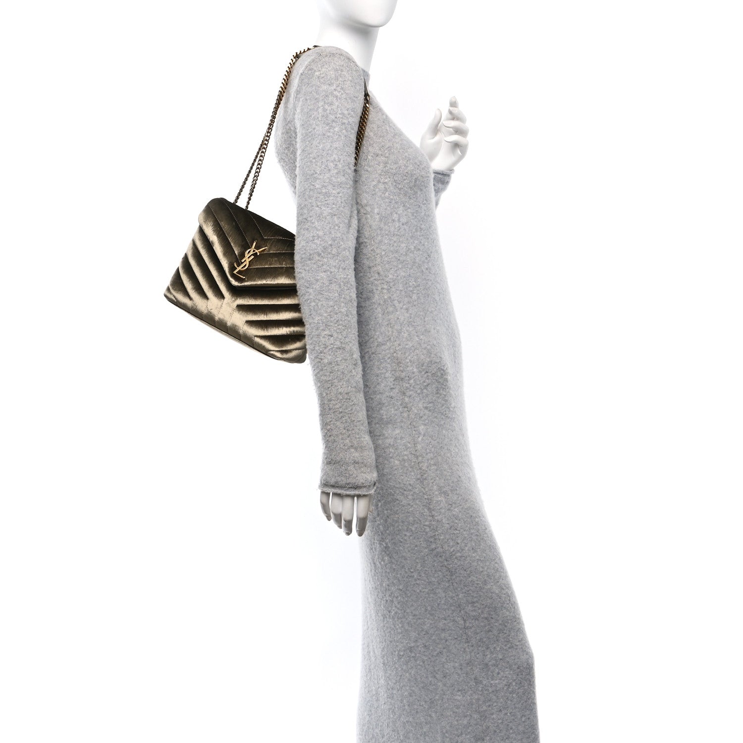 Saint Laurent Velvet Y Quilted Monogram Small Loulou Chain Satchel Dark Vintage Olive 2 of 11