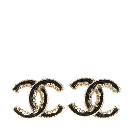 Chanel Enamel CC Baroque Earrings Black Gold 1 of 3