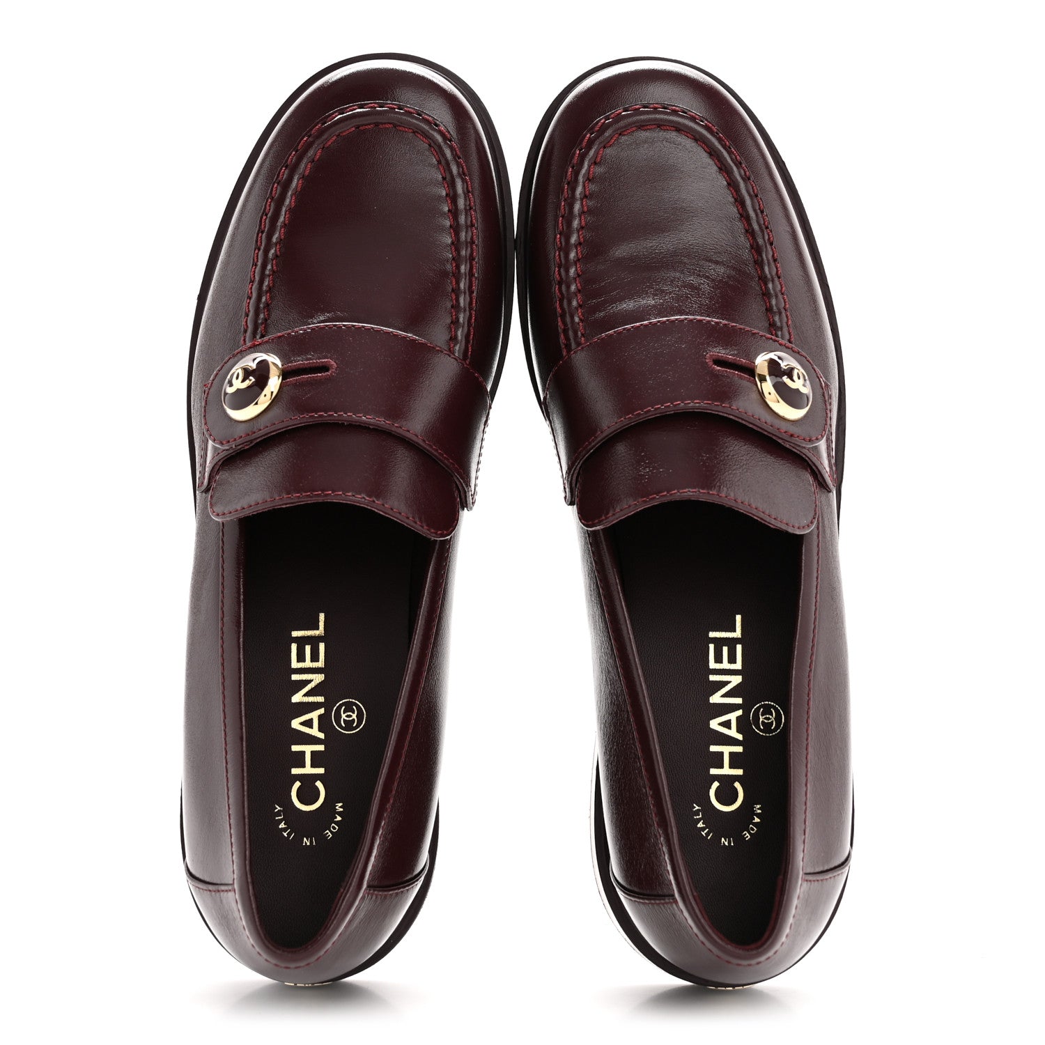 Chanel Shiny Calfskin CC Mocassin Loafers 39 Burgundy 4 of 18