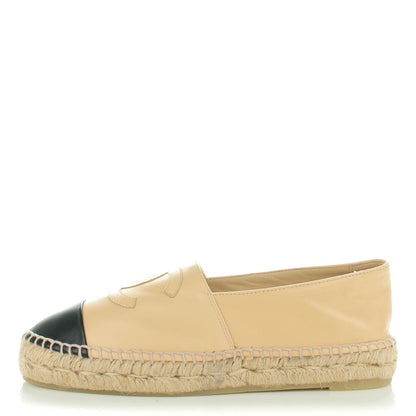 Chanel Lambskin CC Espadrilles 37 Beige Black 1 of 9