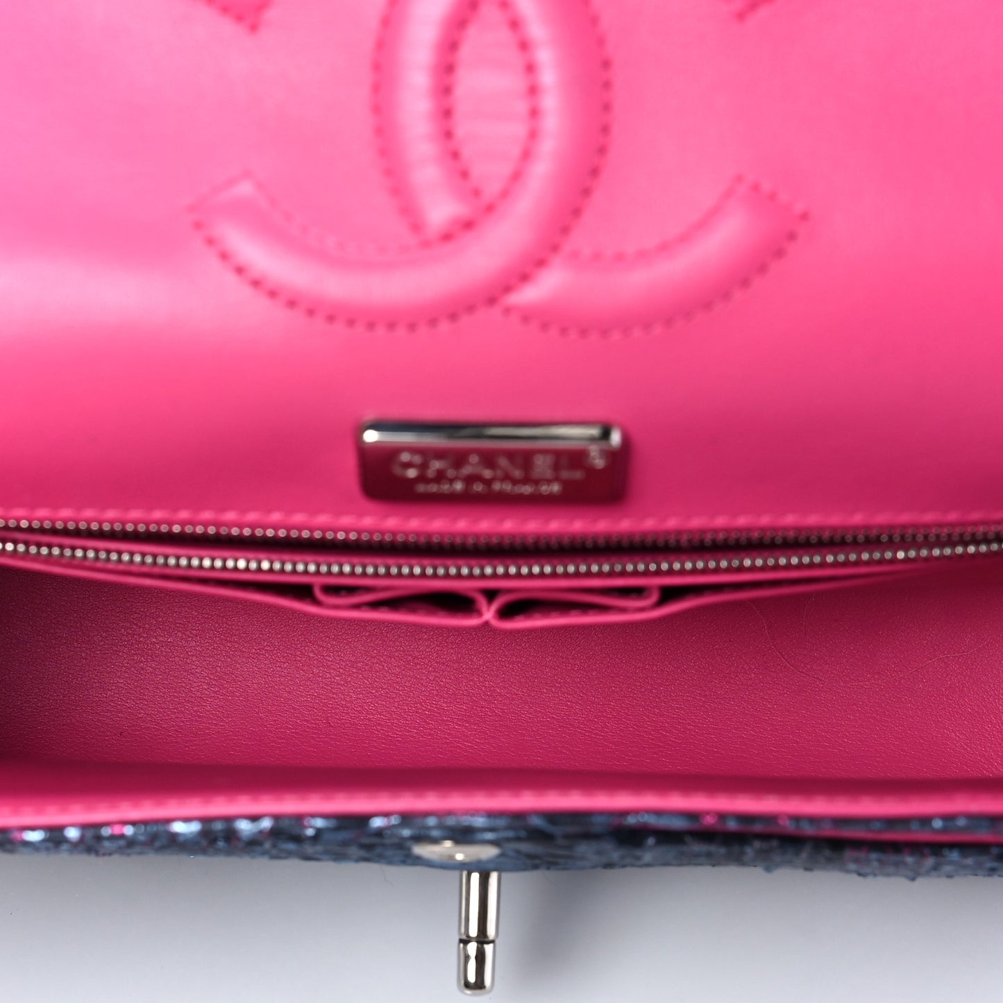 Metallic Snakeskin Medium Double Flap Light Blue Pink