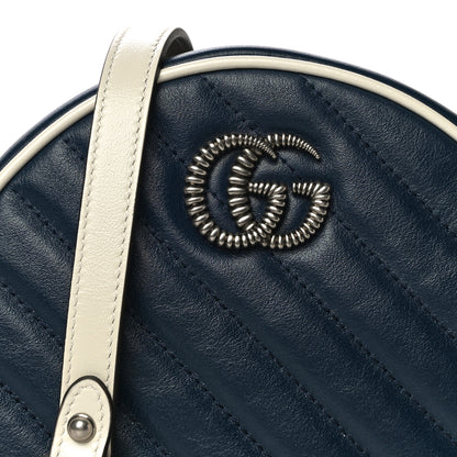 Gucci Azalea Calfskin Matelasse Diagonal Mini Torchon GG Marmont Round Shoulder Bag Blue Agata Mystic White 9 of 12