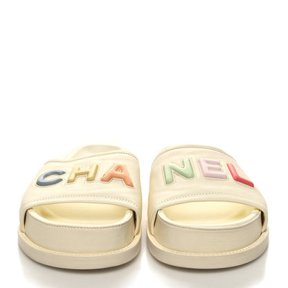 Chanel Lambskin Cha-Nel Mule Sandals 39 Ivory Multicolor 2 of 10