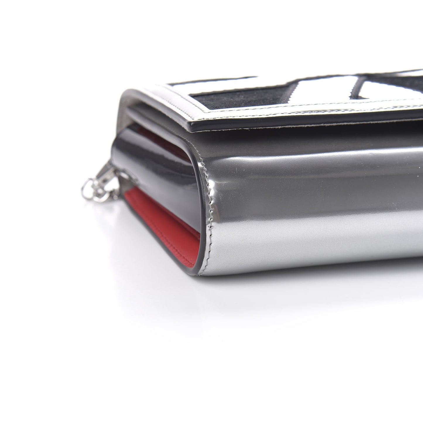 Calfskin Patent Suede Sequin Paloma Disco Ribbon Clutch Silver Black