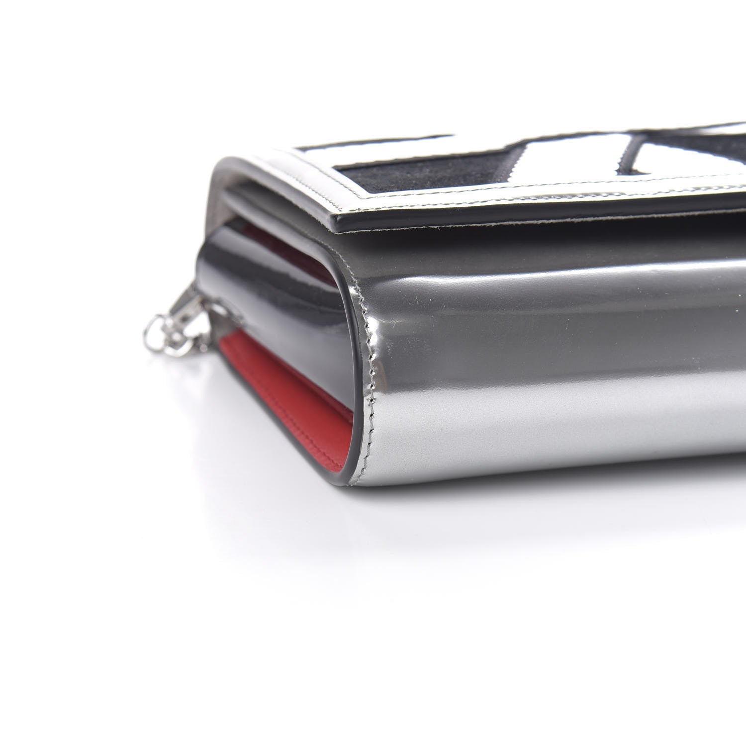 Christian Louboutin Calfskin Patent Suede Sequin Paloma Disco Ribbon Clutch Silver Black 8 of 11