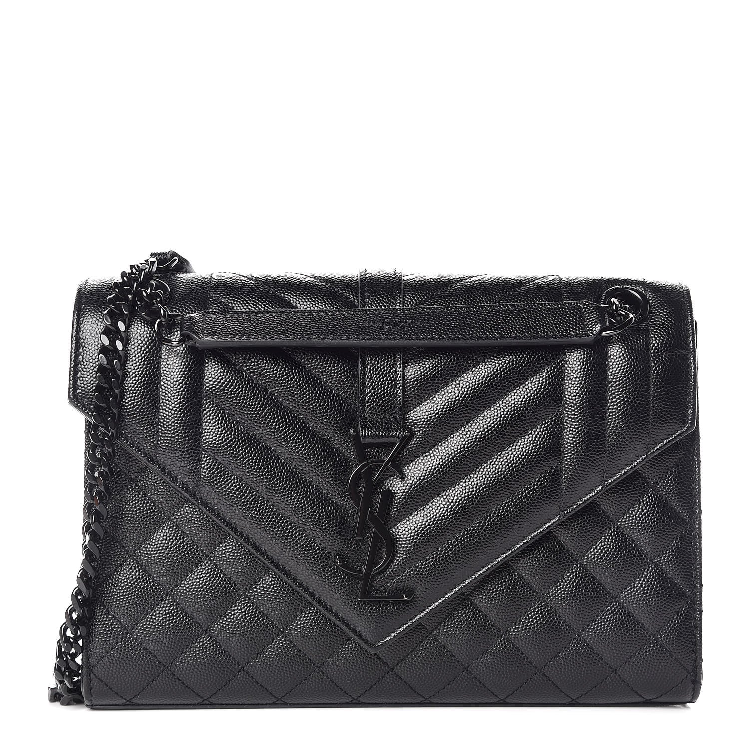 Saint Laurent Grain De Poudre Textured Mixed Matelasse Triquilt Medium Monogram Satchel Black 1 of 10