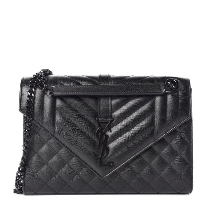 Saint Laurent Grain De Poudre Textured Mixed Matelasse Triquilt Medium Monogram Satchel Black 1 of 10
