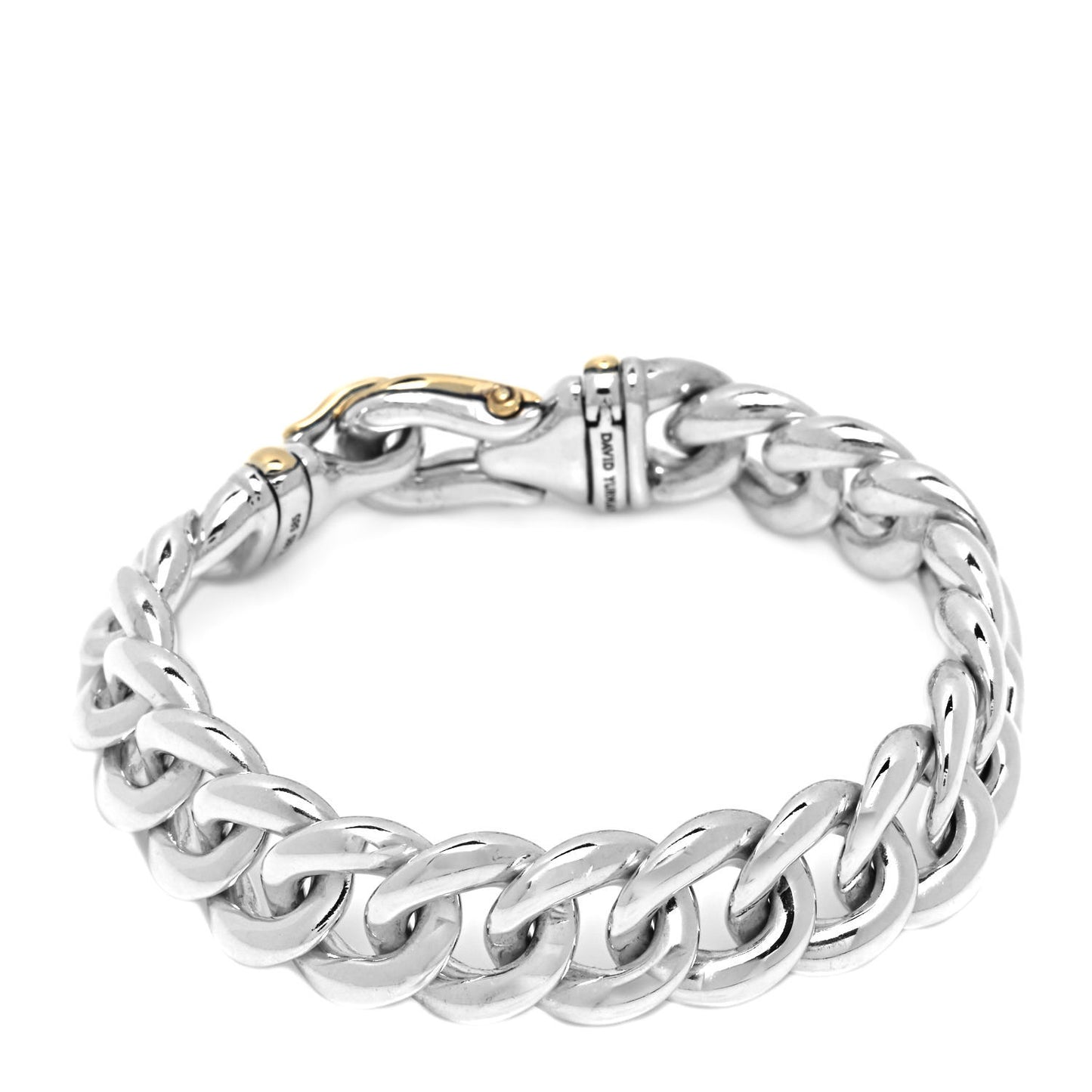Sterling Silver 14K Yellow Gold Curb Link Buckle Bracelet