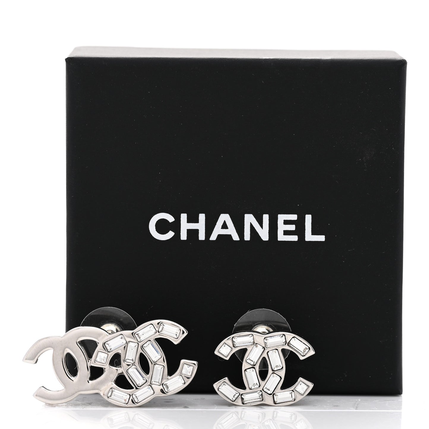 Baguette Crystal Double CC Earrings Silver