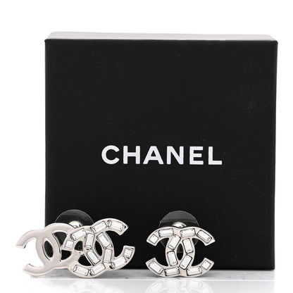 Chanel Baguette Crystal Double CC Earrings Silver 5 of 5