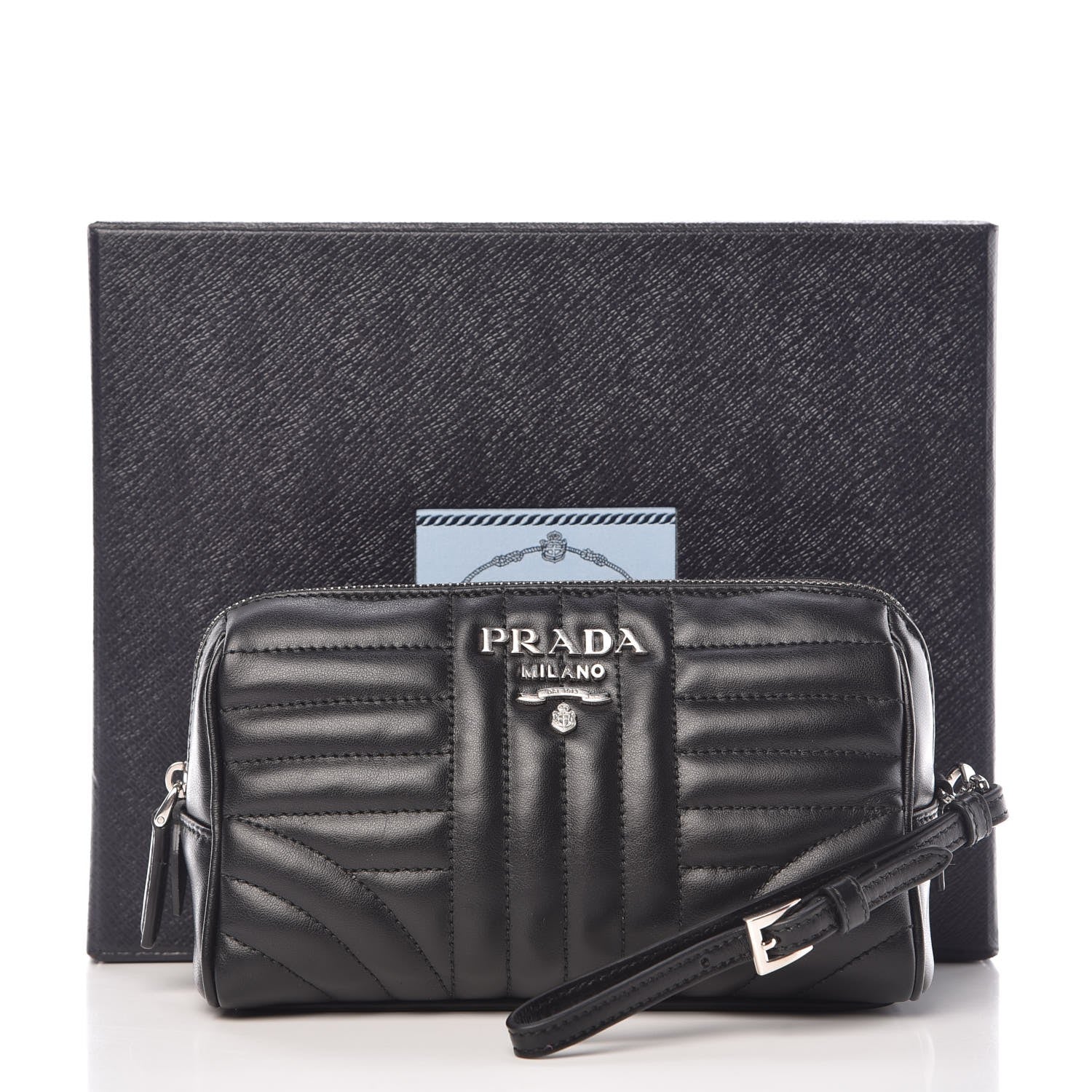 Prada Soft Calfskin Diagramme Wristlet Pouch Bag Black 8 of 8