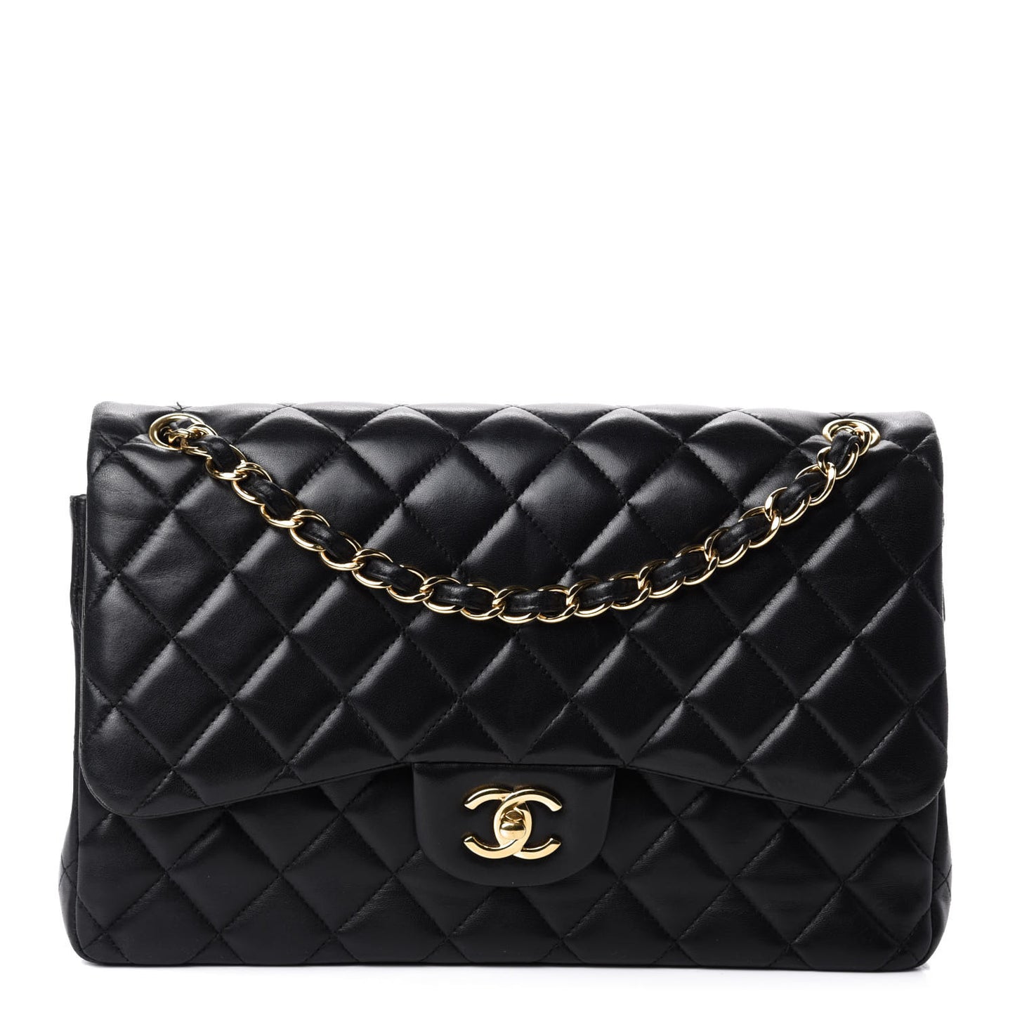 Lambskin Quilted Jumbo Double Flap Black
