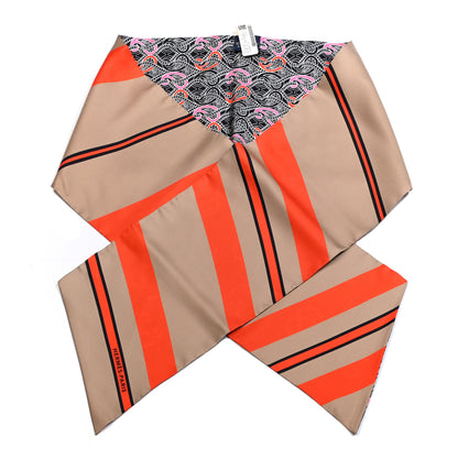 Hermes Silk Cachemire Et Rayure Maxi Twilly Cut Grey Beige Dore Orange 1 of 4