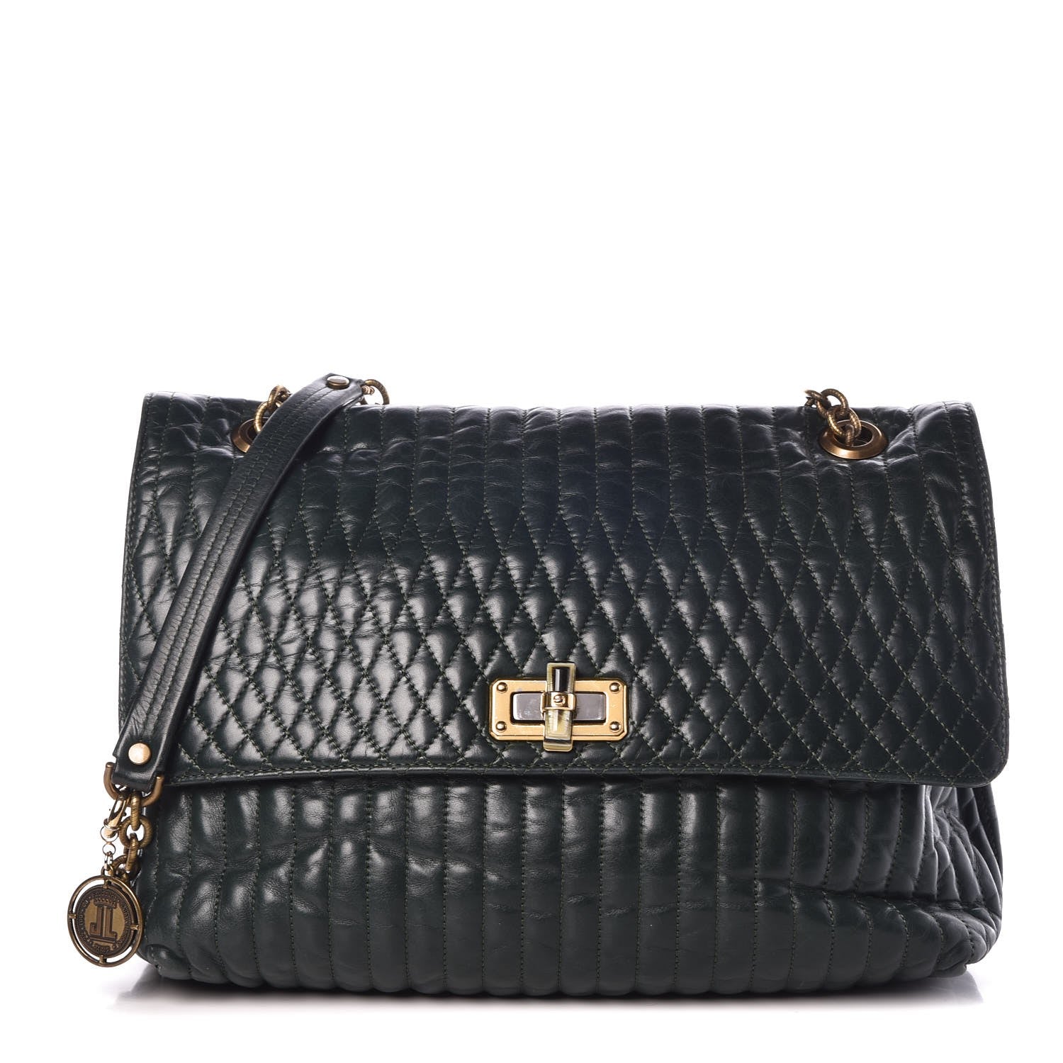 Lanvin Calfskin Quilted Large Happy Shoulder Bag Forest 1 of 9