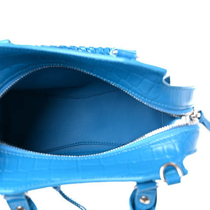 Balenciaga Semi Shiny Calfskin Crocodile Embossed Neo Classic Silver Hardware Mini City Turquoise 4 of 10