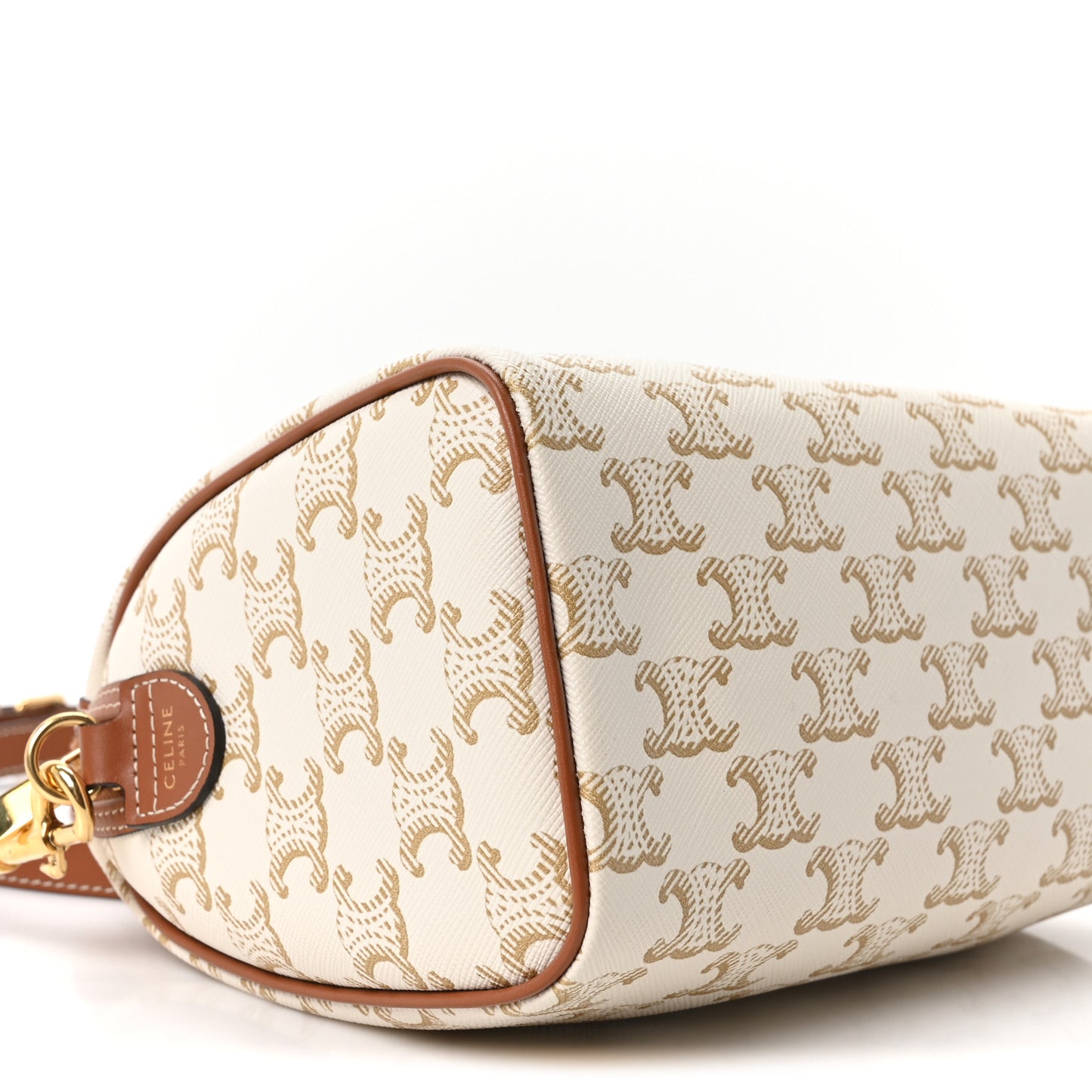 Triomphe Canvas Calfskin Small Boston Bag White