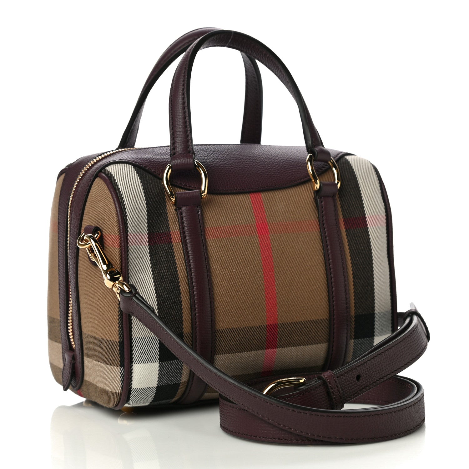 Burberry House Check Derby Calfskin Small Alchester Bowling Bag Mahogany Red 3 of 9