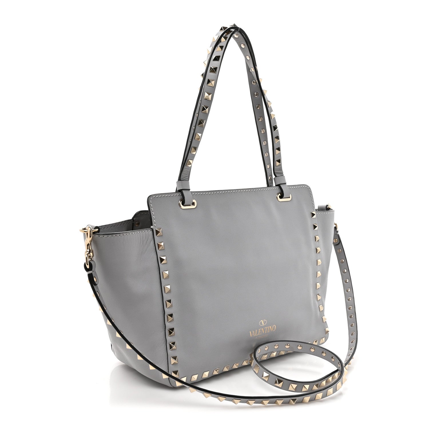 Valentino Garavani Vitello Small Rockstud Tote Grey 3 of 12
