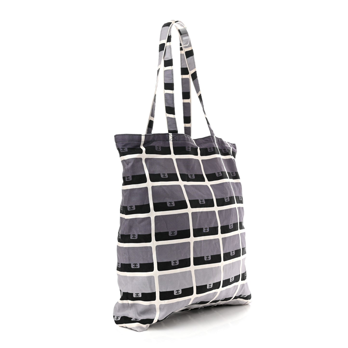 Jersey Fabric Quilted Foldable Tote With Chain Black Multicolor