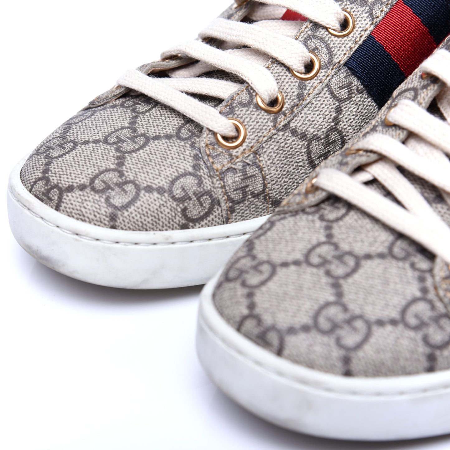GG Supreme Monogram Ayers Web Womens Ace Sneakers 37 Beige