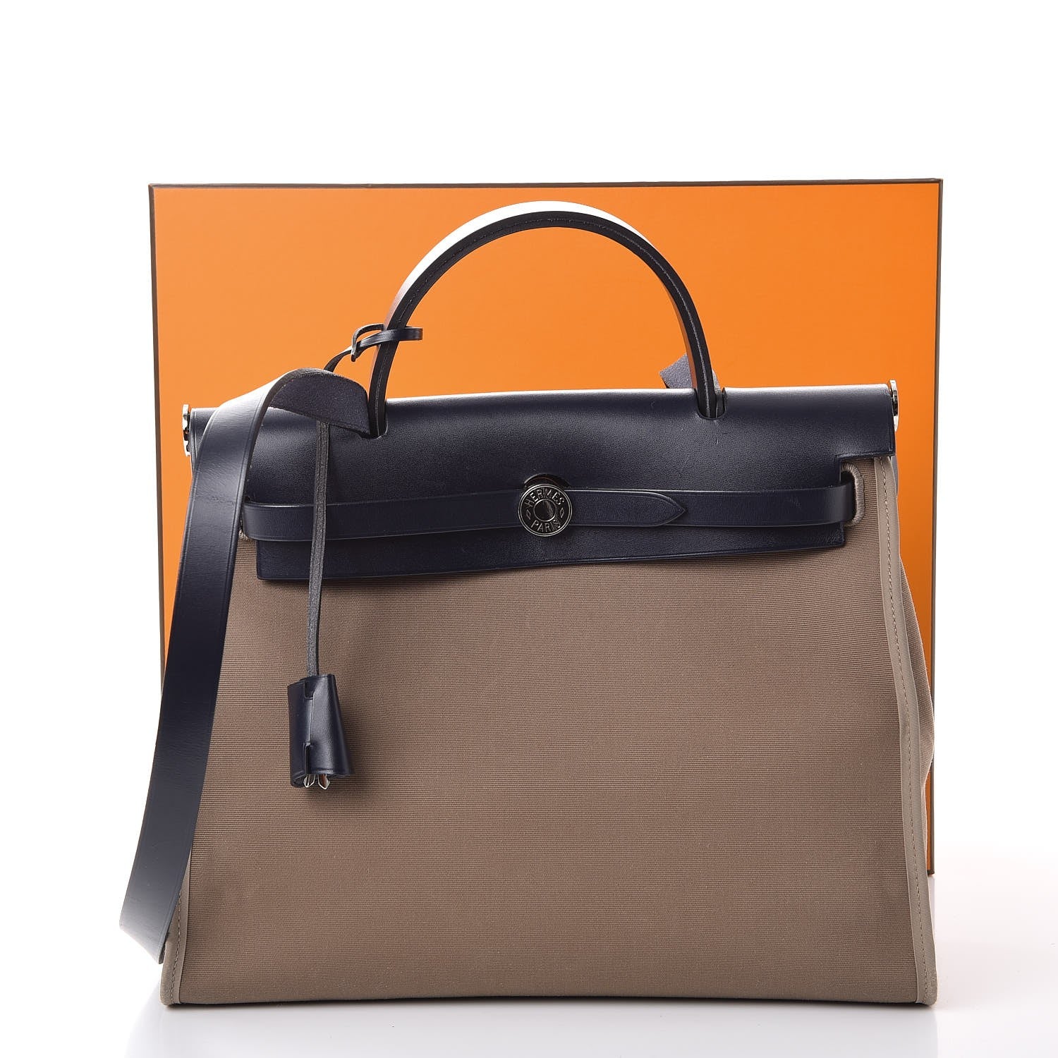 Hermes Vache Hunter Toile Herbag Zip 31 PM Etoupe Bleu Indigo 10 of 10