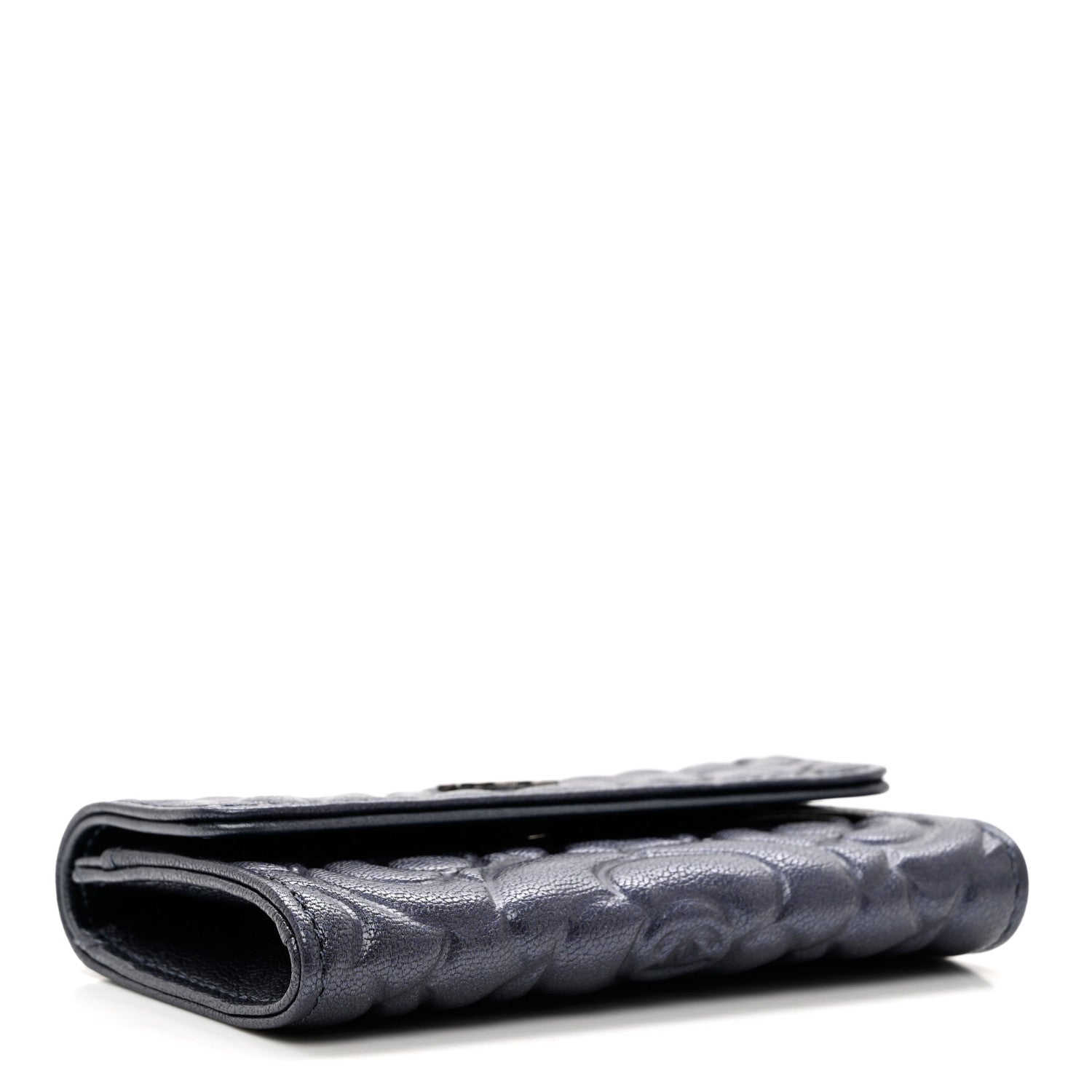Chanel Goatskin Camellia Embossed Flap Card Holder Wallet Dark Blue 4 of 8