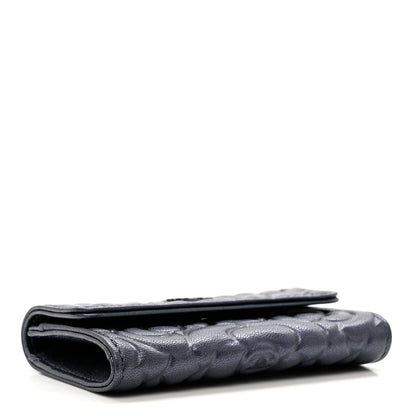 Chanel Goatskin Camellia Embossed Flap Card Holder Wallet Dark Blue 4 of 8