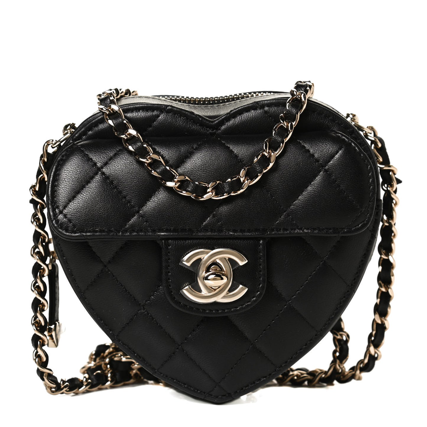 Lambskin Quilted CC In Love Heart Clutch With Chain Black