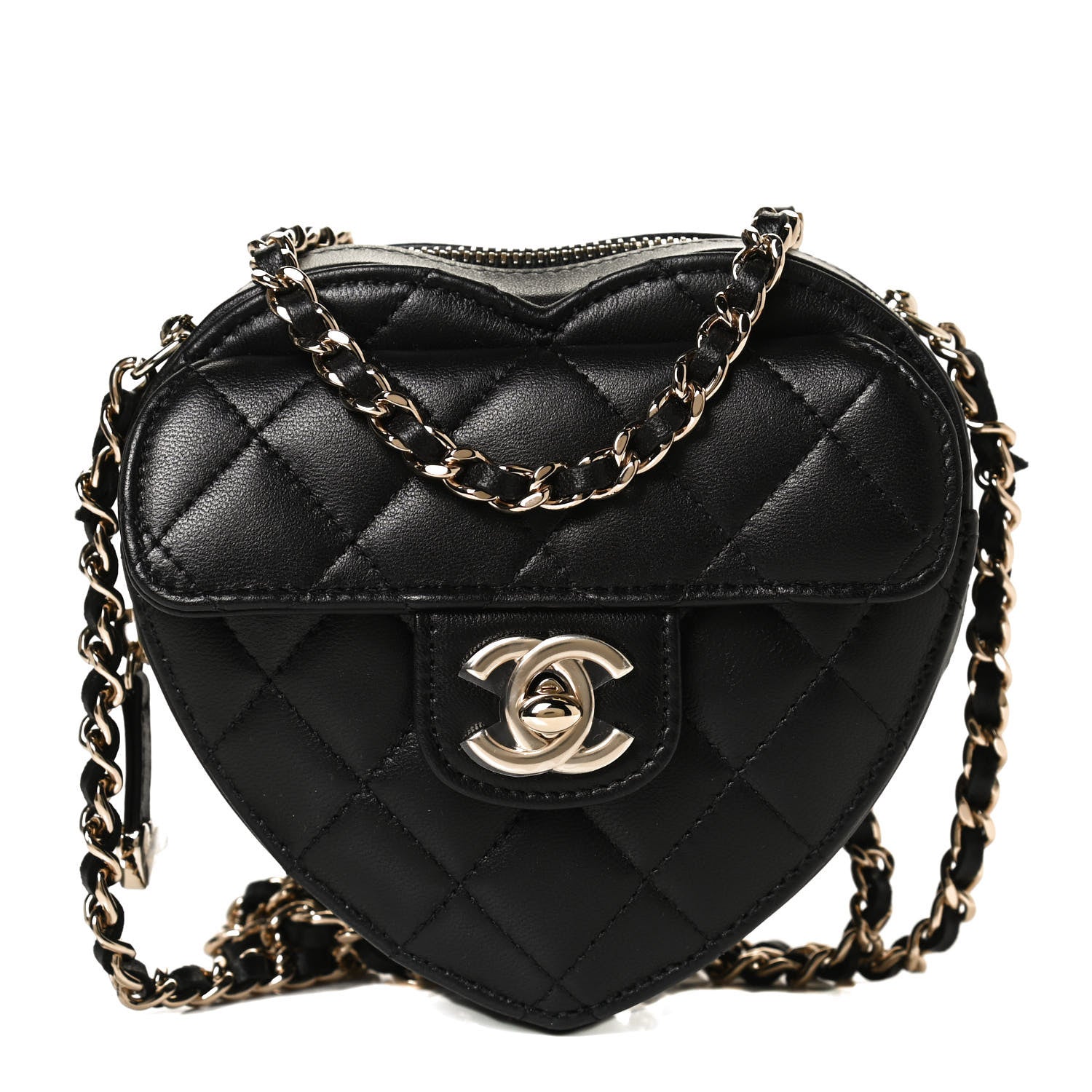 Chanel Lambskin Quilted CC In Love Heart Clutch With Chain Black 1 of 11