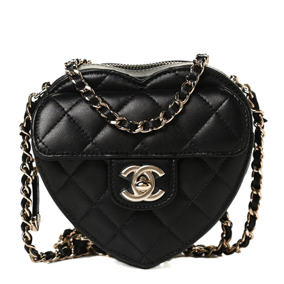 Chanel Lambskin Quilted CC In Love Heart Clutch With Chain Black 1 of 11