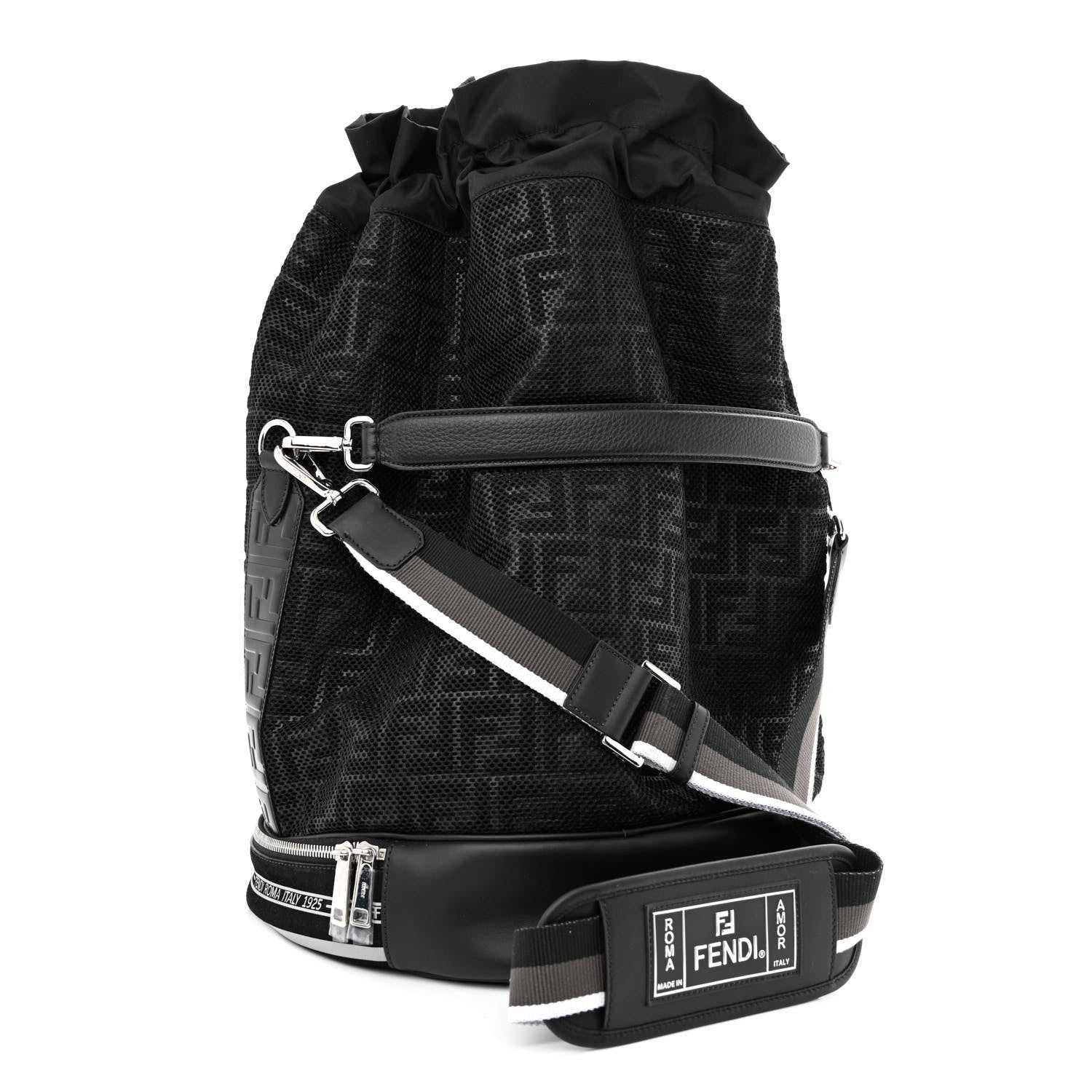 Fendi Mesh Cuoio Romano Vitello Stampa FF 1974 Embossed Logo Plate Mon Tresor Holdall Bag Black 2 of 9