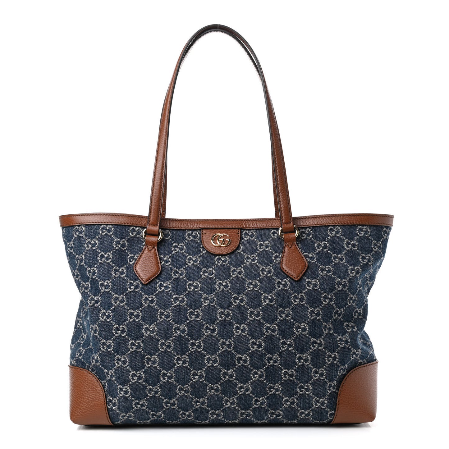 New Denim GG Monogram Medium Ophidia Shopping Tote Blue Tea Cuir