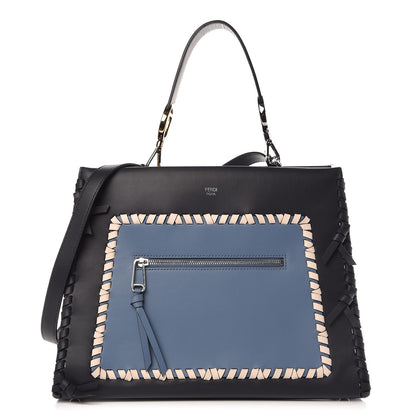 Fendi Vitello Century F is Fendi Whipstitch Bi-Color Regular Runaway Satchel Ceruleo Black 1 of 9