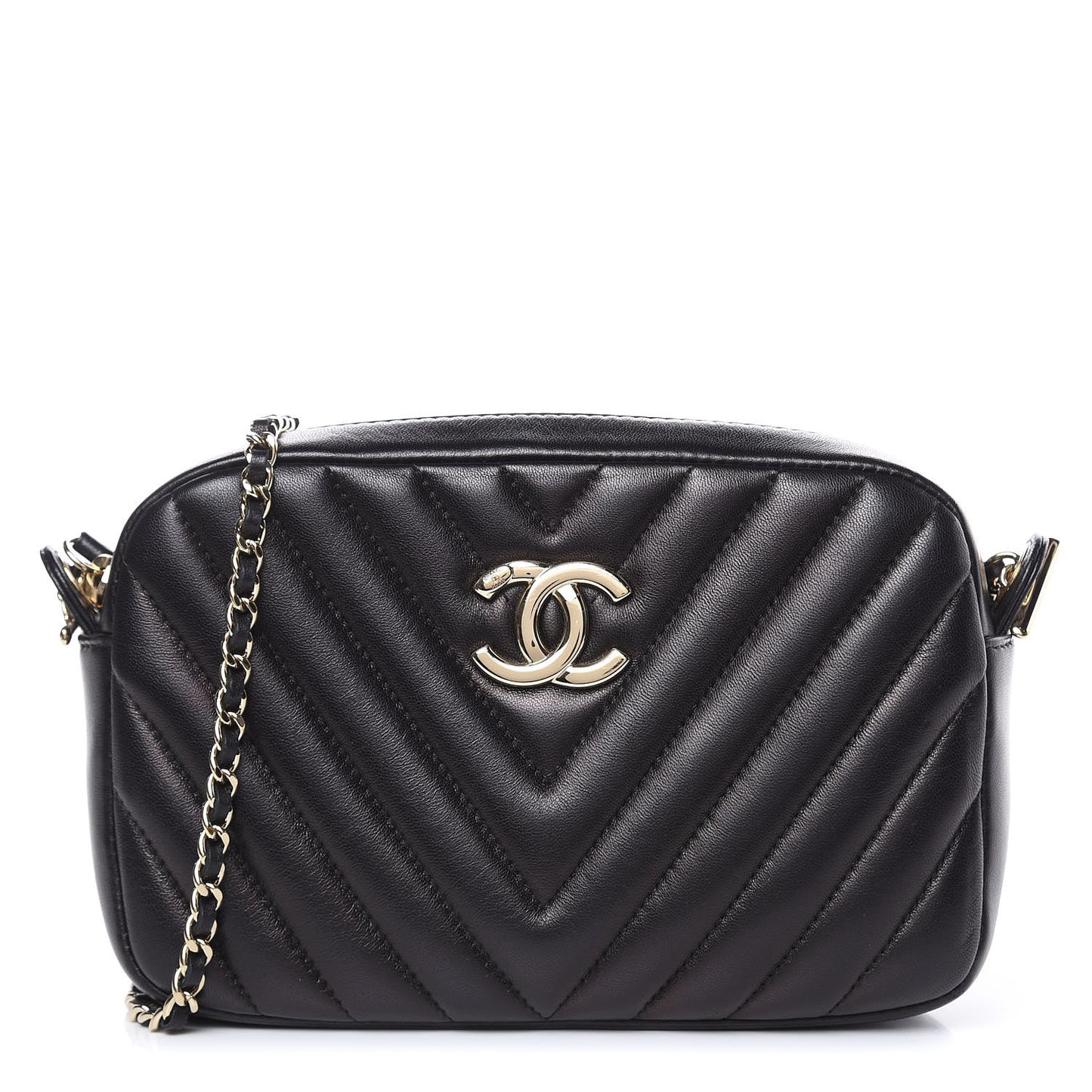 Lambskin Chevron Quilted Camera Case Black