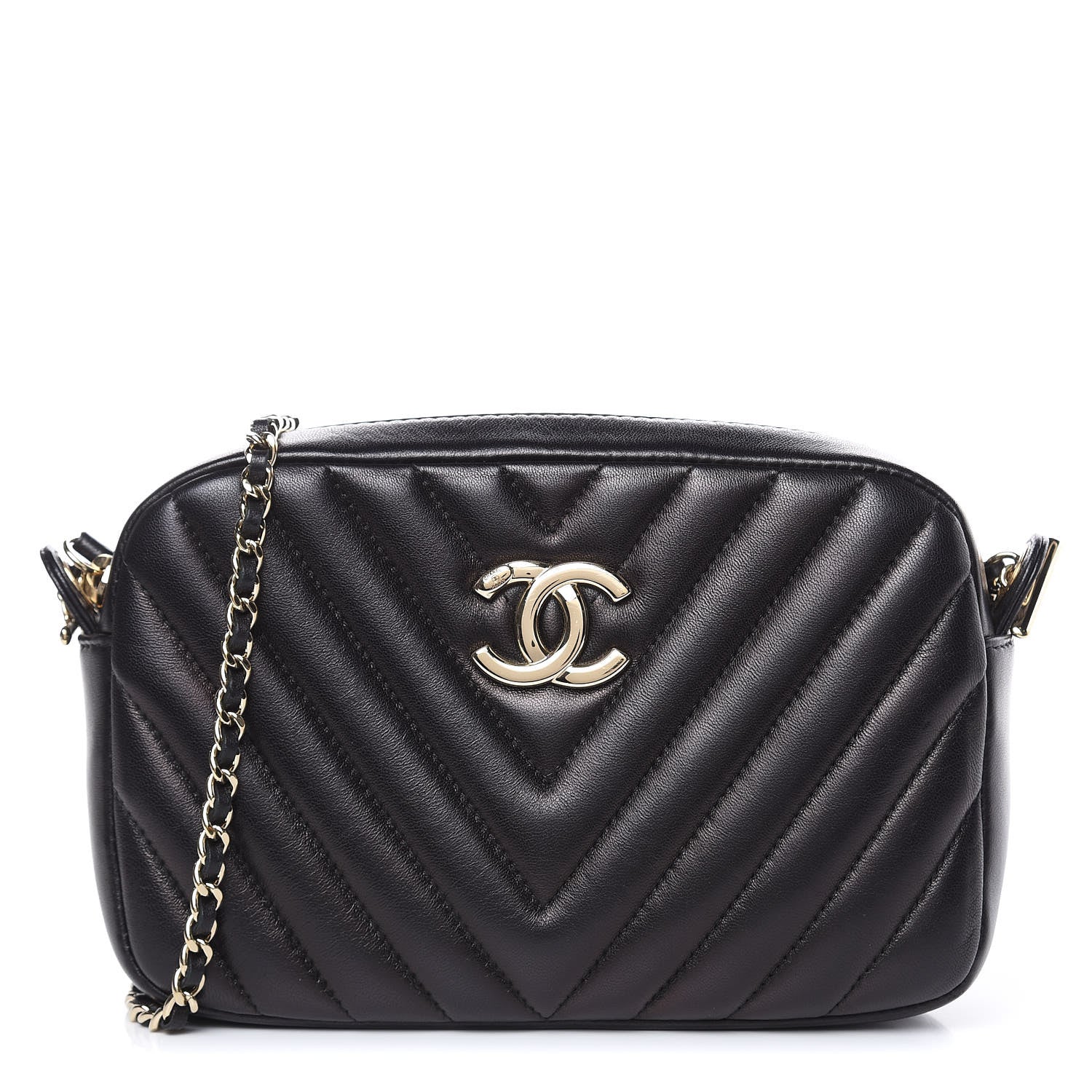 Chanel Lambskin Chevron Quilted Camera Case Black 1 of 12