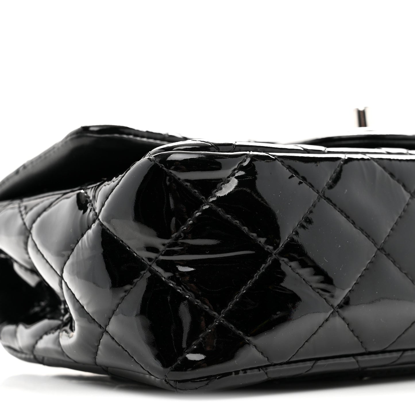 Patent Calfskin Quilted Mini Rectangular Flap Black