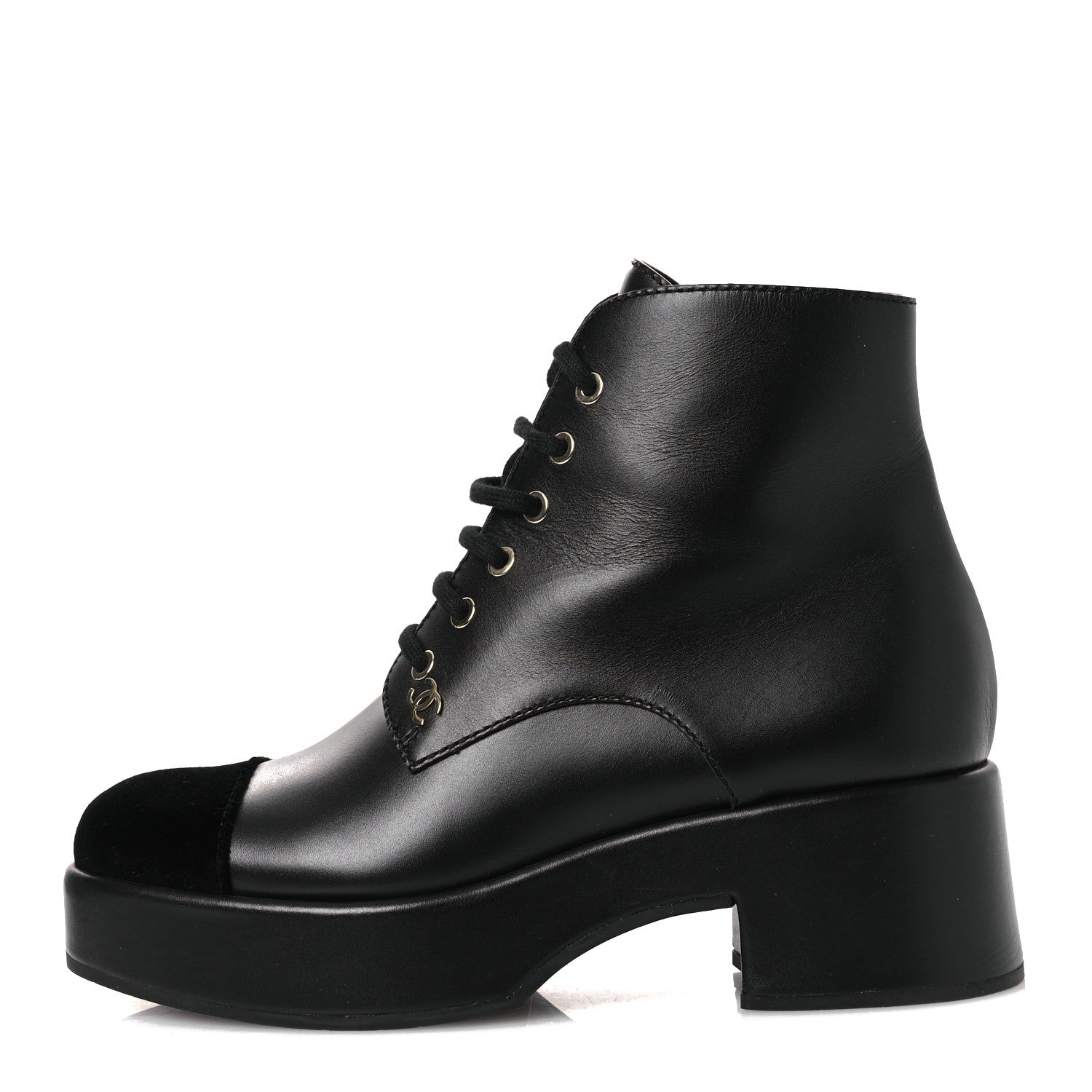 Chanel Calfskin Velvet CC Cap Toe Boots 40 Black 1 of 12
